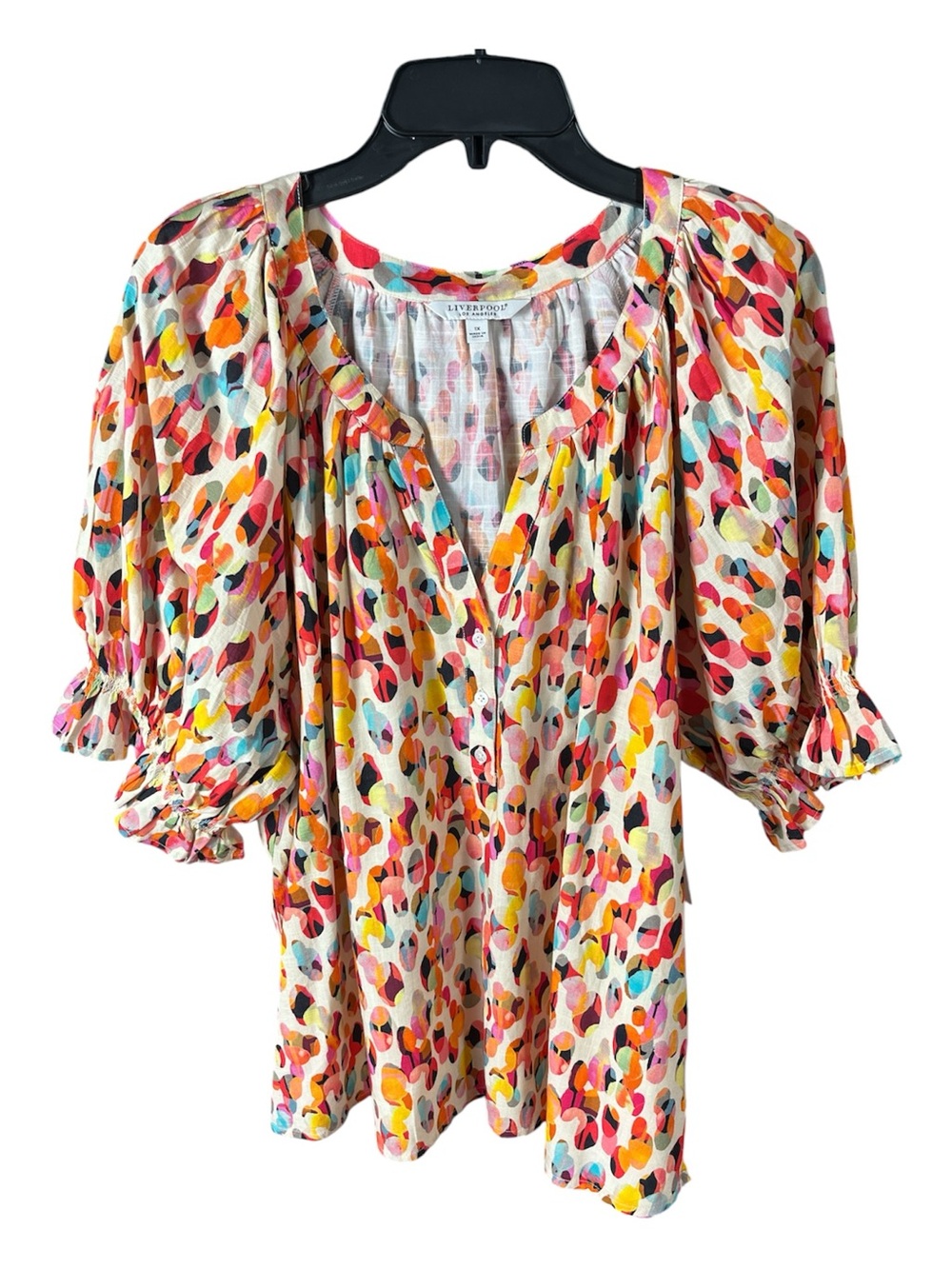 NWT Liverpool Los Angeles Multicolor Abstract Print Puff Sleeve Top Plus Size 1X
